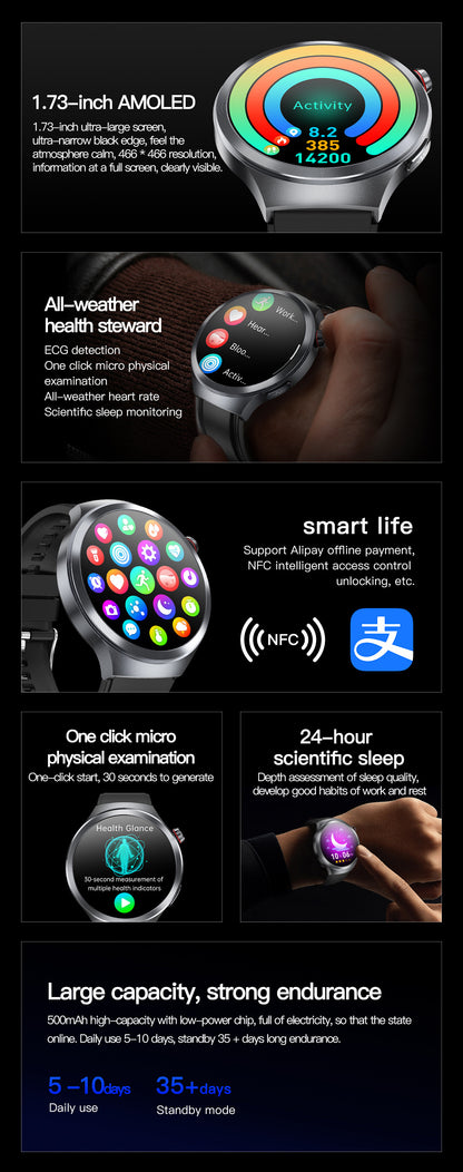 Smart Watch AMOLED Screen ECG Heart Rate Pressure Blood Oxygen Health