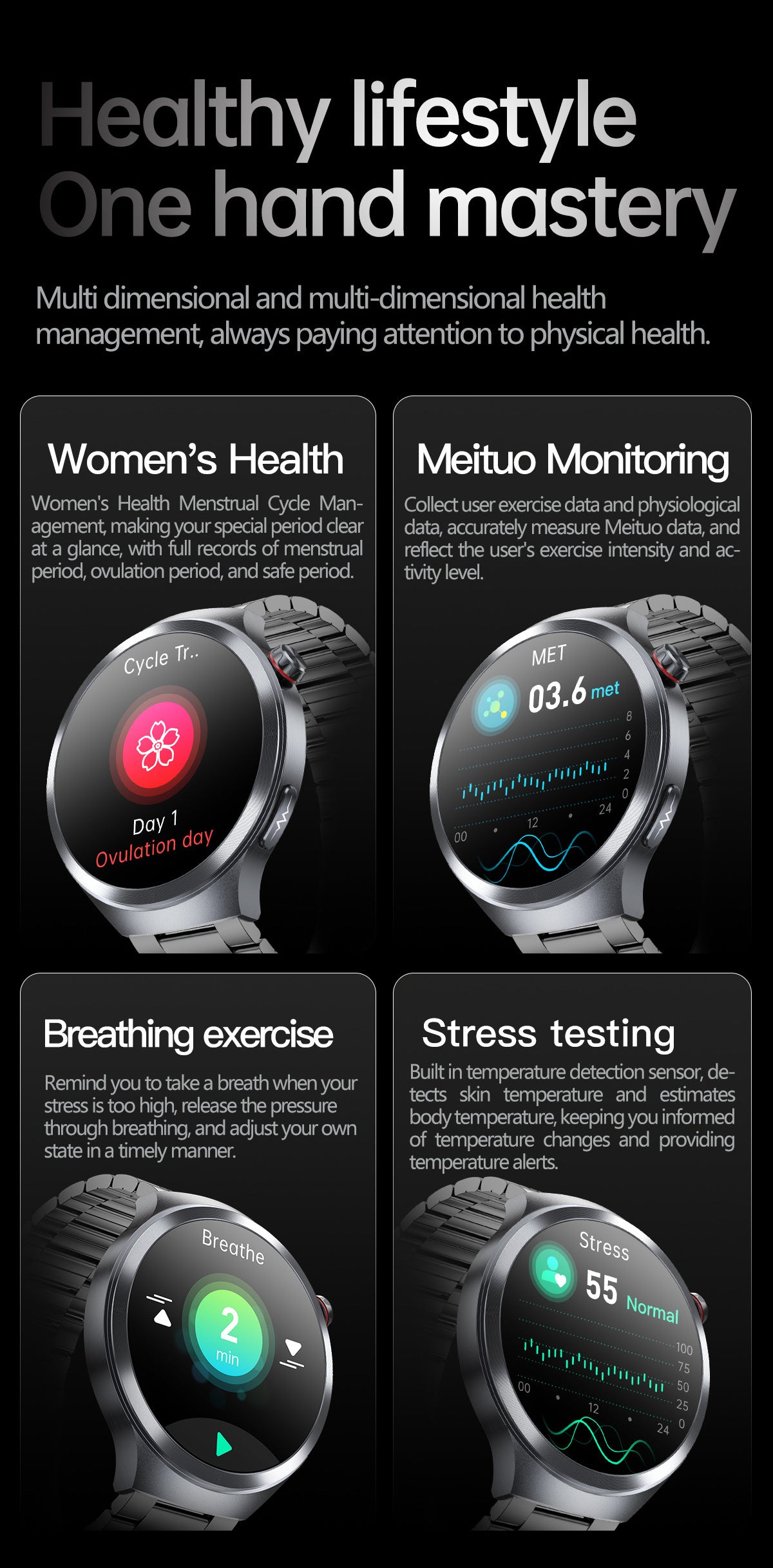 Smart Watch AMOLED Screen ECG Heart Rate Pressure Blood Oxygen Health