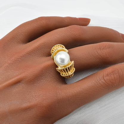 Vintage Jewelry Gold Hollow-Out Pearl Jewelry Four-Piece Set