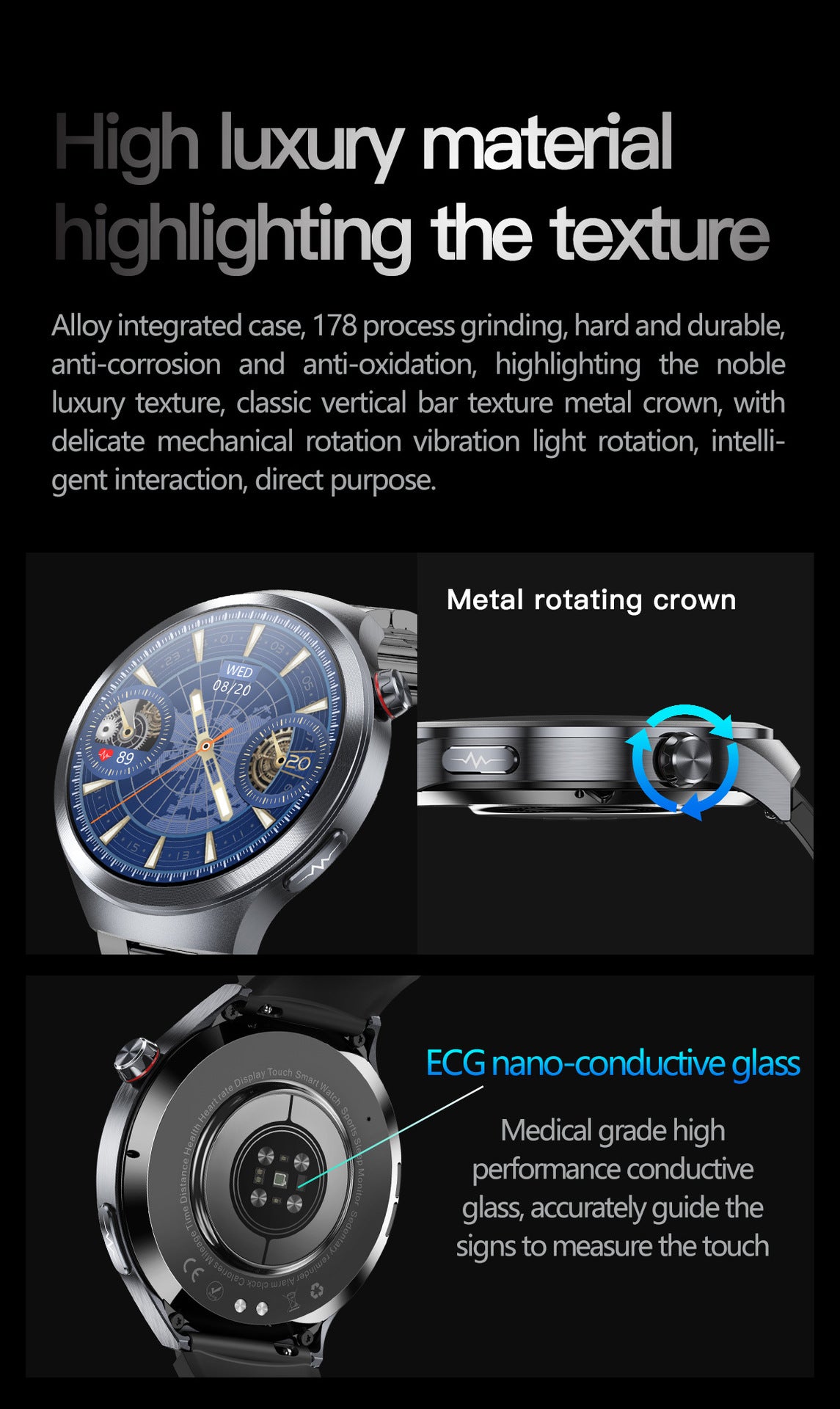 Smart Watch AMOLED Screen ECG Heart Rate Pressure Blood Oxygen Health