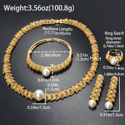 Vintage Jewelry Gold Hollow-Out Pearl Jewelry Four-Piece Set