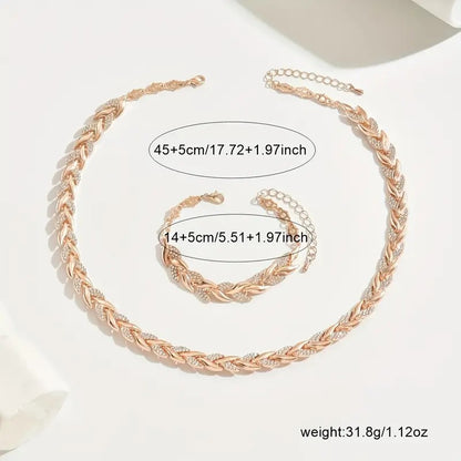 2PCS Glass Leaf Necklace Set Elegant Rhinestone Chain Necklace Bracelet For Women Fashion Luxury Jewelry Set